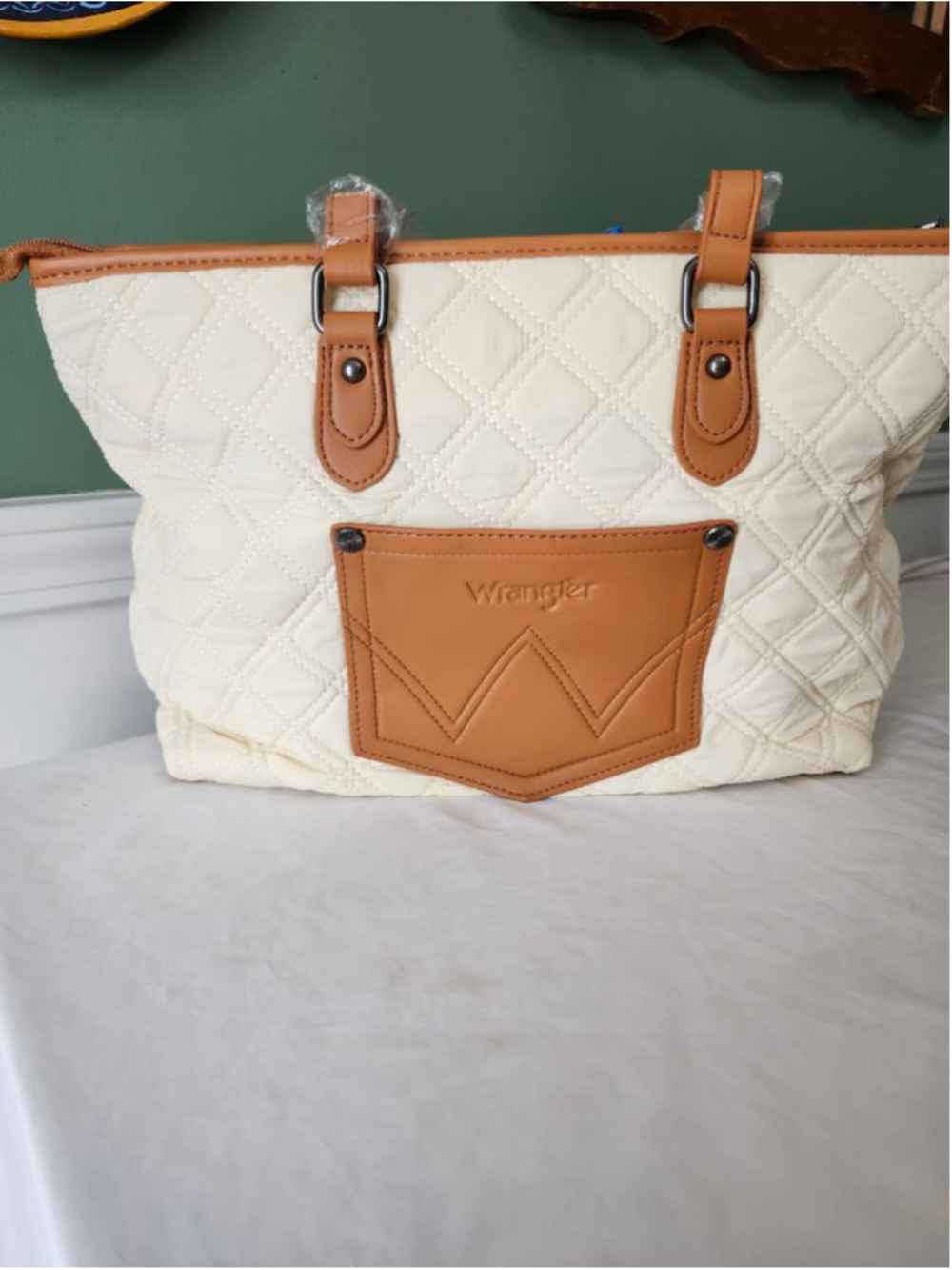 Women's Wrangler Quilted Tote Bag in Beige & Brown, One Size - Picture 2 of 12